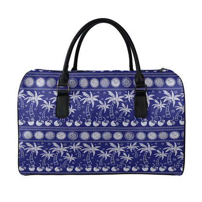 Blue Summer Coconut Pattern Print Leather Duffle Bag