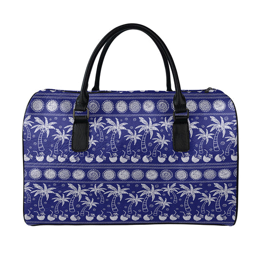 Blue Summer Coconut Pattern Print Leather Duffle Bag