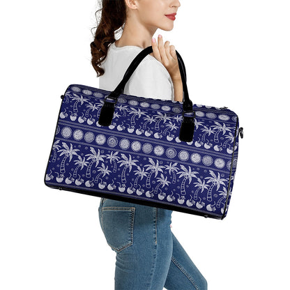 Blue Summer Coconut Pattern Print Leather Duffle Bag