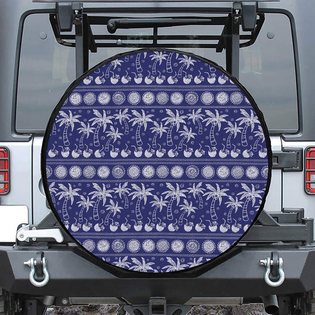 Blue Summer Coconut Pattern Print Leather Spare Tire Cover