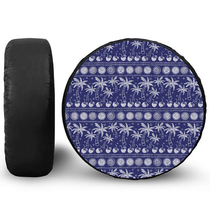 Blue Summer Coconut Pattern Print Leather Spare Tire Cover