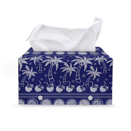 Blue Summer Coconut Pattern Print Leather Tissue Box Cover