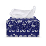 Blue Summer Coconut Pattern Print Leather Tissue Box Cover