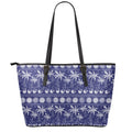 Blue Summer Coconut Pattern Print Leather Tote Bag With Zipper