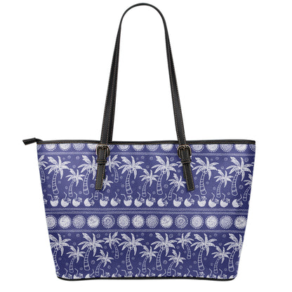 Blue Summer Coconut Pattern Print Leather Tote Bag
