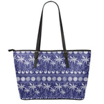 Blue Summer Coconut Pattern Print Leather Tote Bag