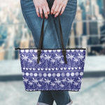 Blue Summer Coconut Pattern Print Leather Tote Bag
