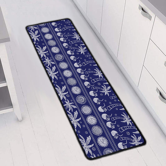 Blue Summer Coconut Pattern Print Long Kitchen Mat