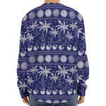 Blue Summer Coconut Pattern Print Long Sleeve Baseball Jersey