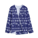 Blue Summer Coconut Pattern Print Long Sleeve Short Coat