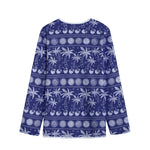 Blue Summer Coconut Pattern Print Long Sleeve Short Coat