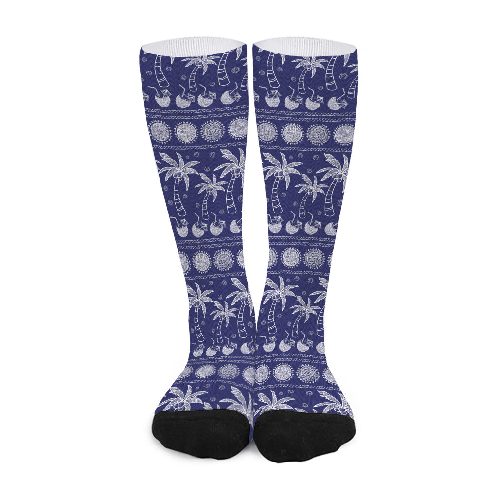 Blue Summer Coconut Pattern Print Long Socks