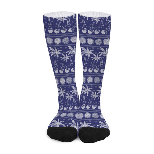 Blue Summer Coconut Pattern Print Long Socks