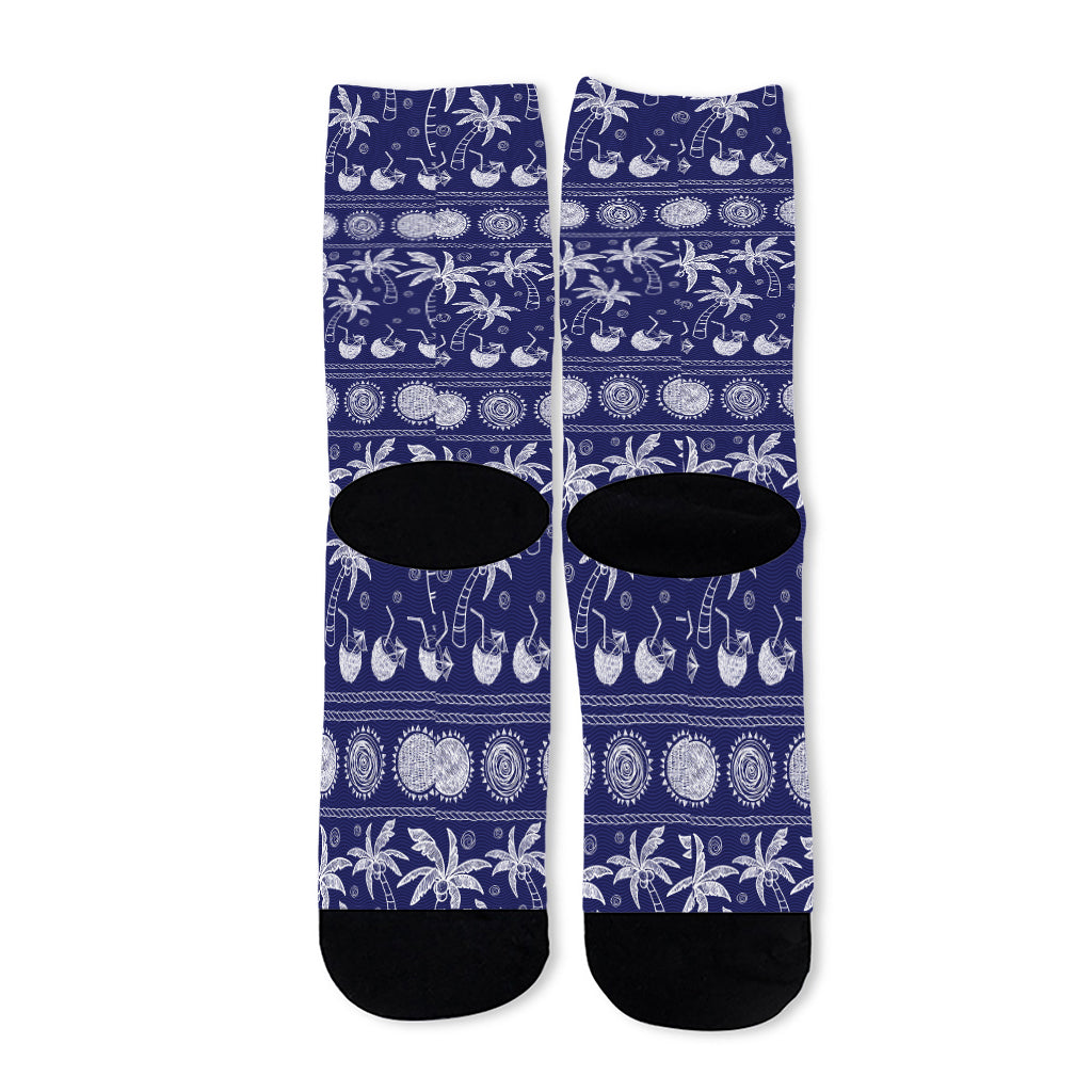 Blue Summer Coconut Pattern Print Long Socks