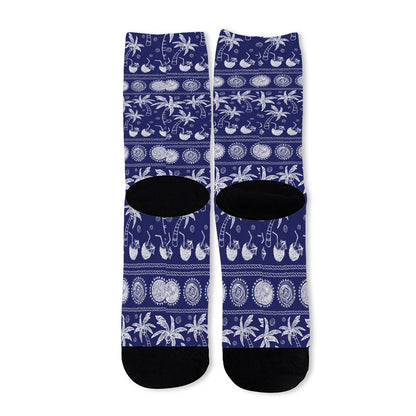 Blue Summer Coconut Pattern Print Long Socks