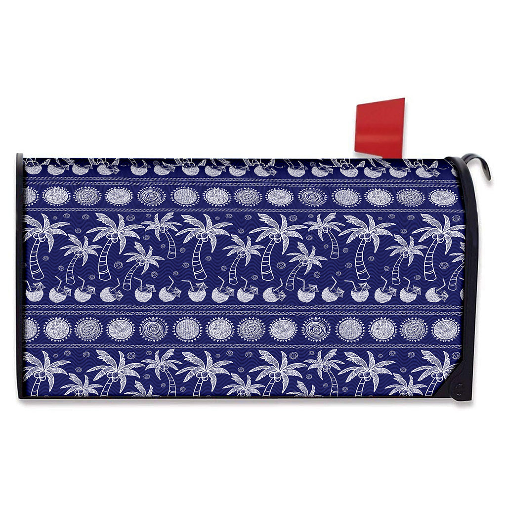 Blue Summer Coconut Pattern Print Mailbox Cover