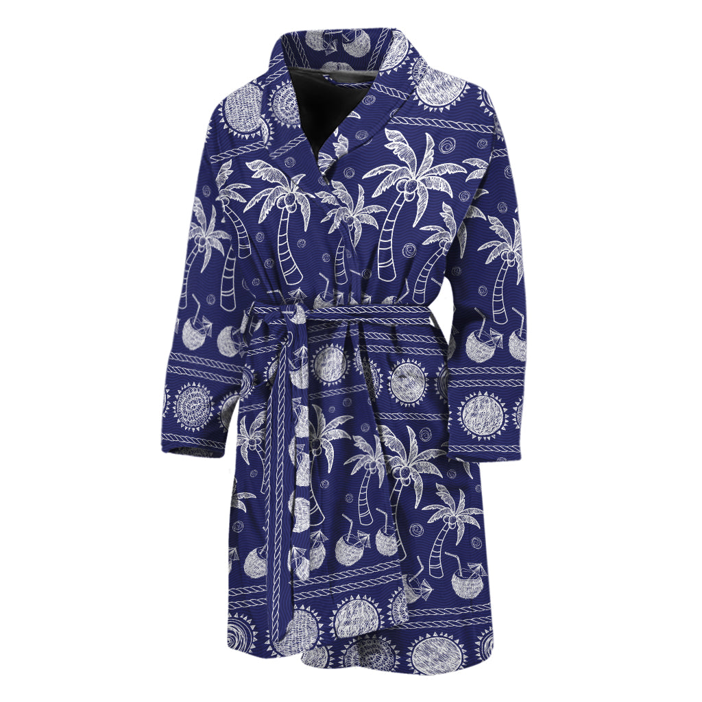 Blue Summer Coconut Pattern Print Men's Bathrobe