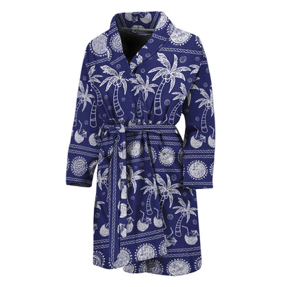 Blue Summer Coconut Pattern Print Men's Bathrobe