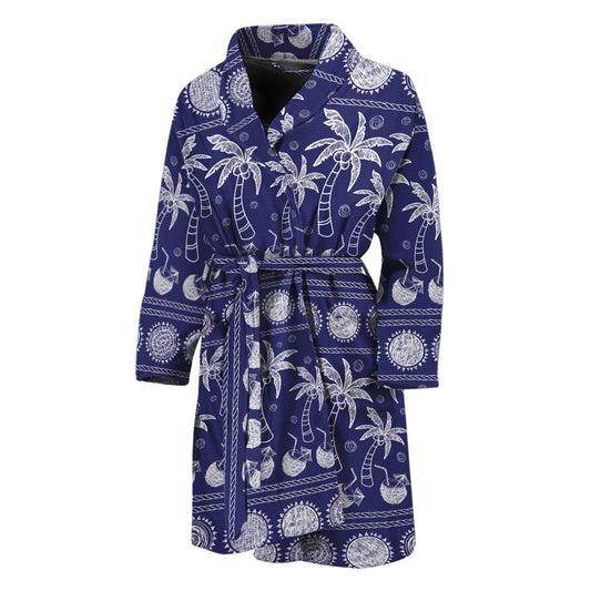 Blue Summer Coconut Pattern Print Men's Bathrobe