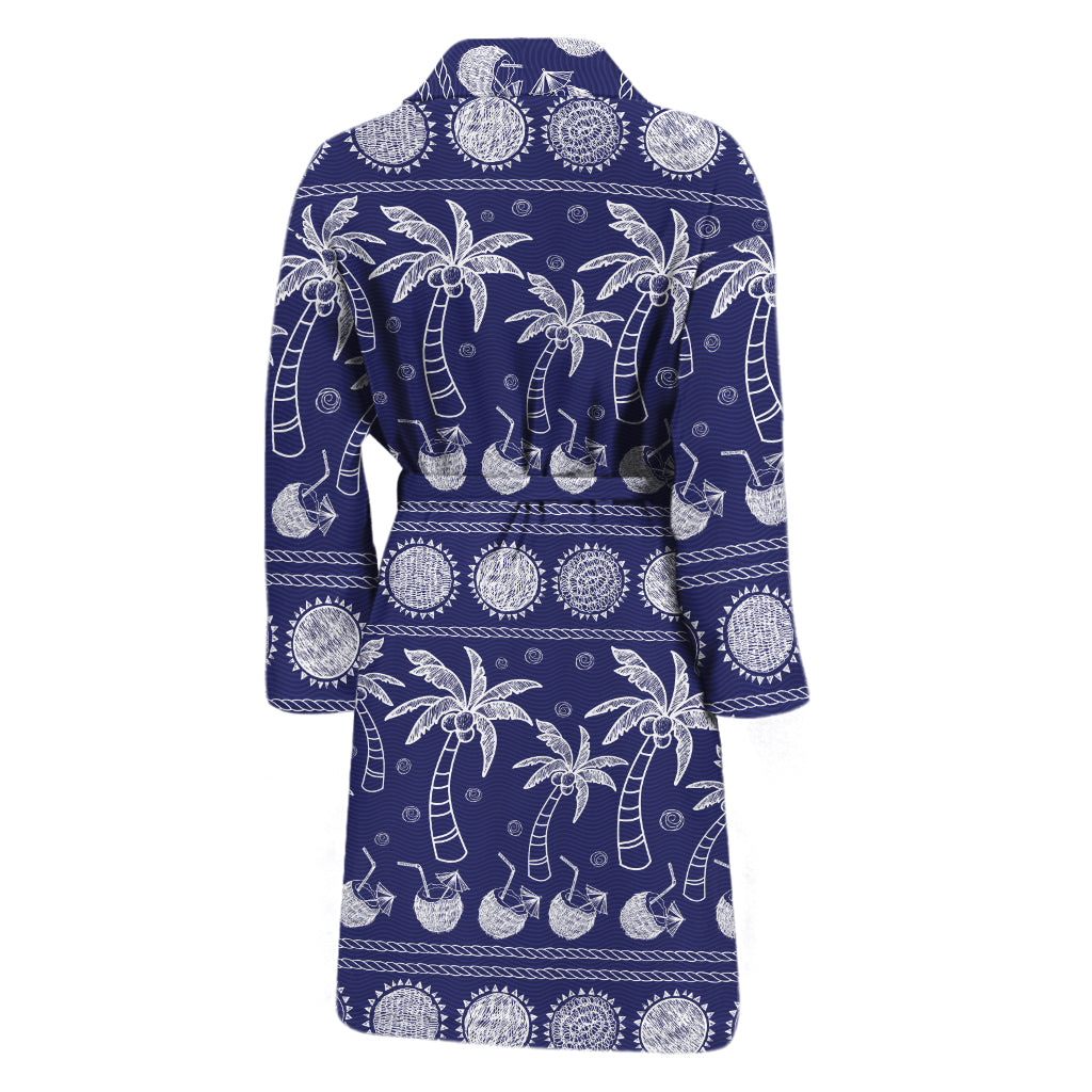 Blue Summer Coconut Pattern Print Men's Bathrobe