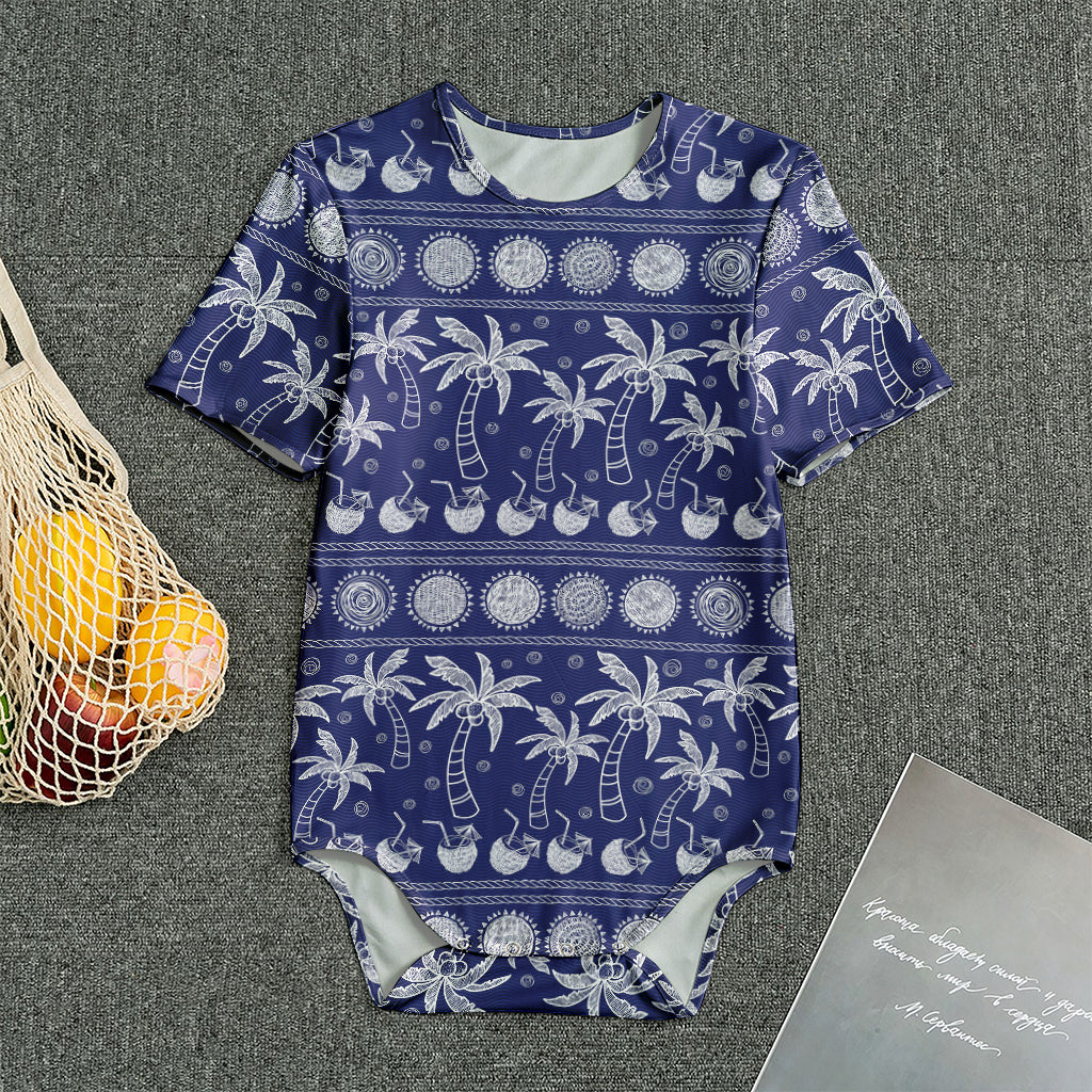 Blue Summer Coconut Pattern Print Men's Bodysuit