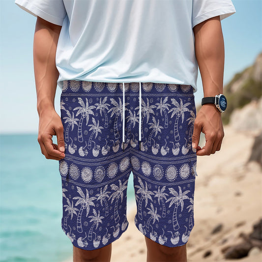 Blue Summer Coconut Pattern Print Men's Cargo Shorts