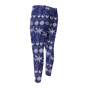 Blue Summer Coconut Pattern Print Men's Compression Pants