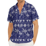 Blue Summer Coconut Pattern Print Men's Deep V-Neck Shirt