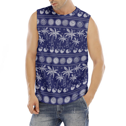 Blue Summer Coconut Pattern Print Men's Fitness Tank Top