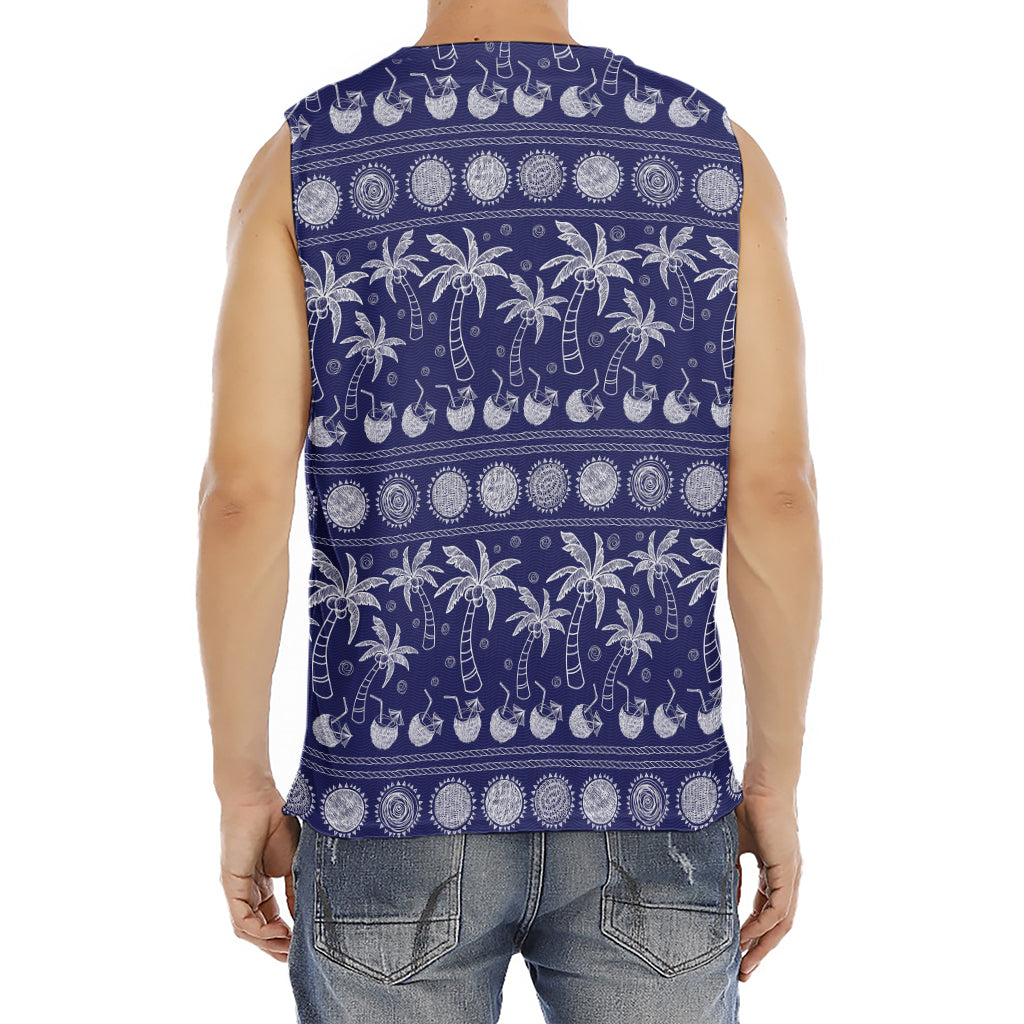Blue Summer Coconut Pattern Print Men's Fitness Tank Top