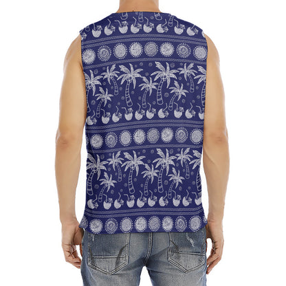 Blue Summer Coconut Pattern Print Men's Fitness Tank Top