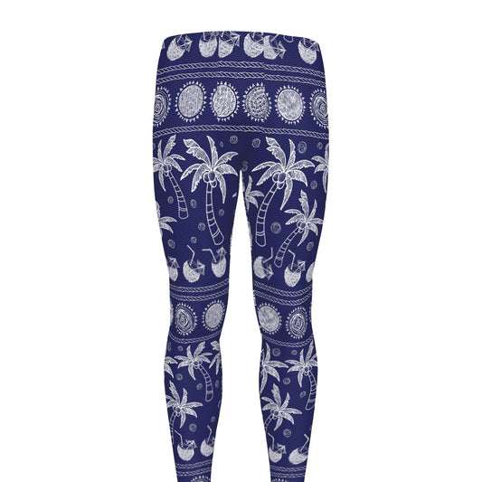 Blue Summer Coconut Pattern Print Men's leggings