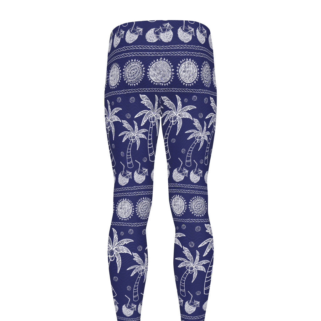 Blue Summer Coconut Pattern Print Men's leggings