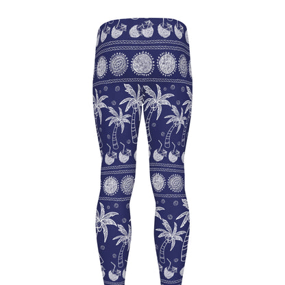 Blue Summer Coconut Pattern Print Men's leggings