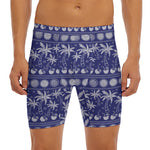 Blue Summer Coconut Pattern Print Men's Long Boxer Briefs