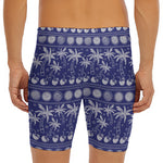 Blue Summer Coconut Pattern Print Men's Long Boxer Briefs