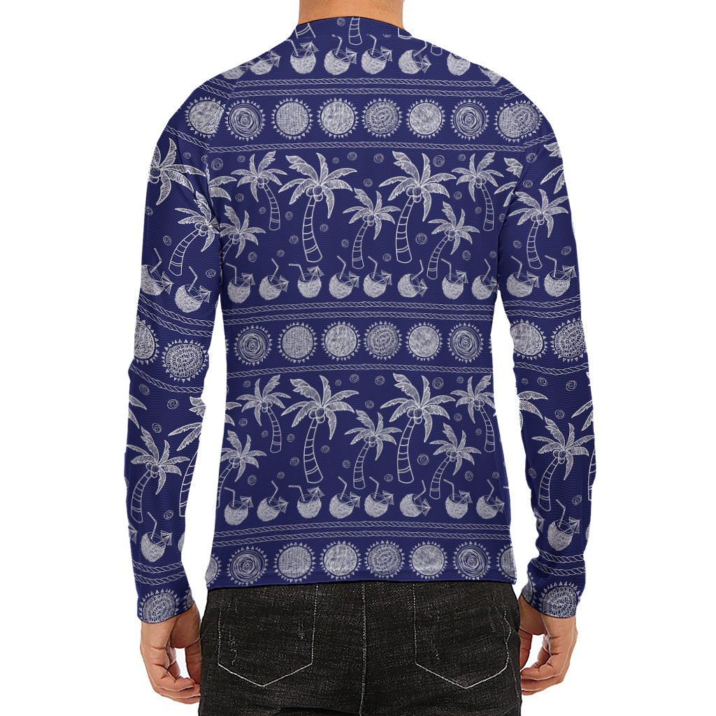Blue Summer Coconut Pattern Print Men's Long Sleeve Rash Guard