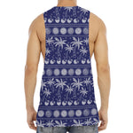 Blue Summer Coconut Pattern Print Men's Muscle Tank Top