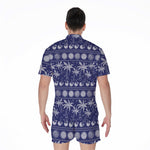 Blue Summer Coconut Pattern Print Men's Rompers