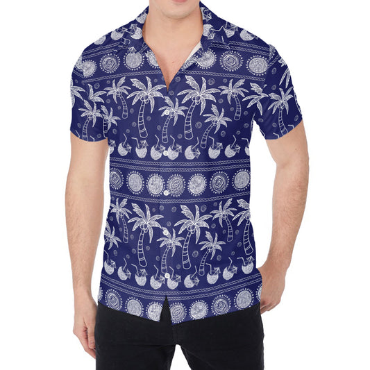 Blue Summer Coconut Pattern Print Men's Shirt