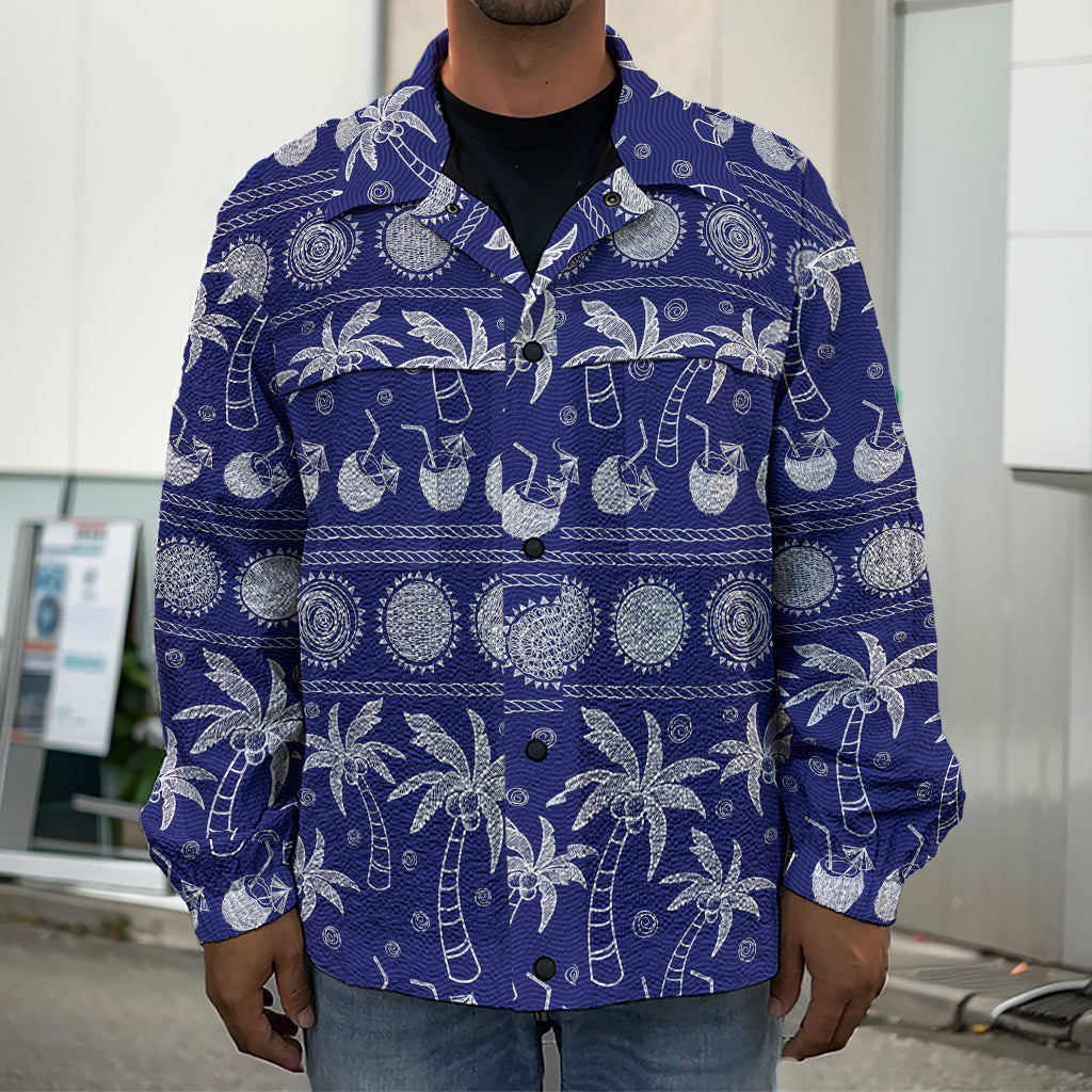 Blue Summer Coconut Pattern Print Men's Shirt Jacket
