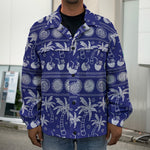 Blue Summer Coconut Pattern Print Men's Shirt Jacket