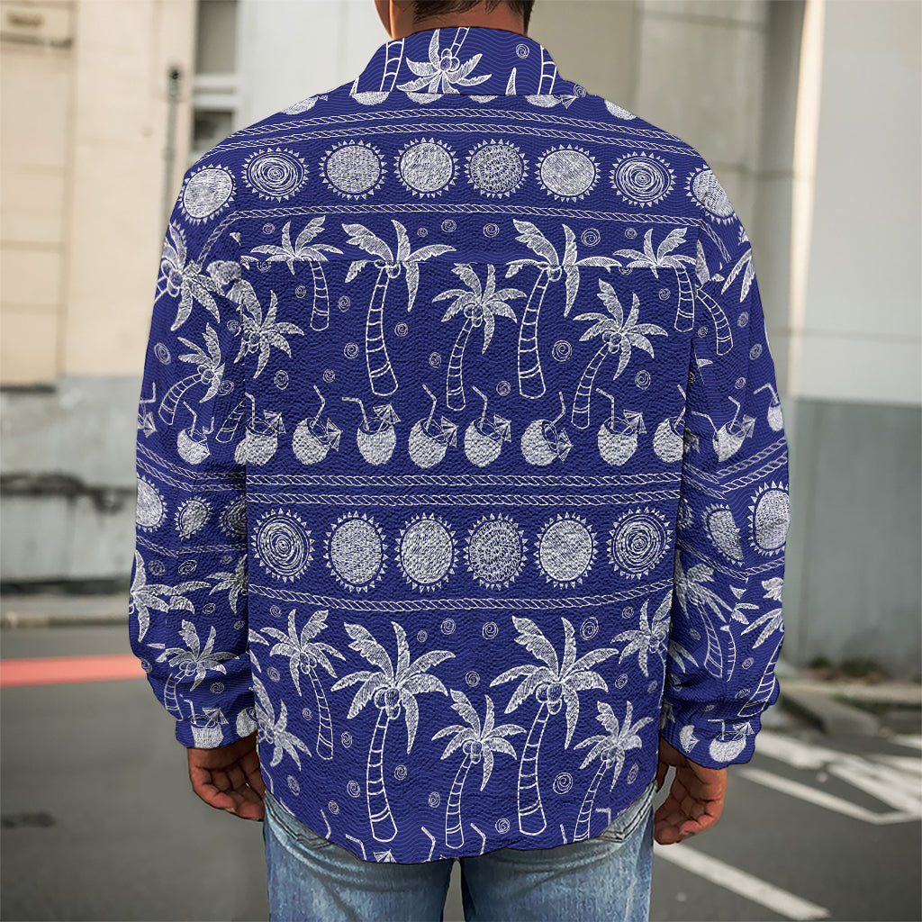 Blue Summer Coconut Pattern Print Men's Shirt Jacket