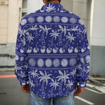 Blue Summer Coconut Pattern Print Men's Shirt Jacket