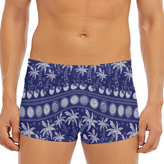 Blue Summer Coconut Pattern Print Men's Short Boxer Briefs