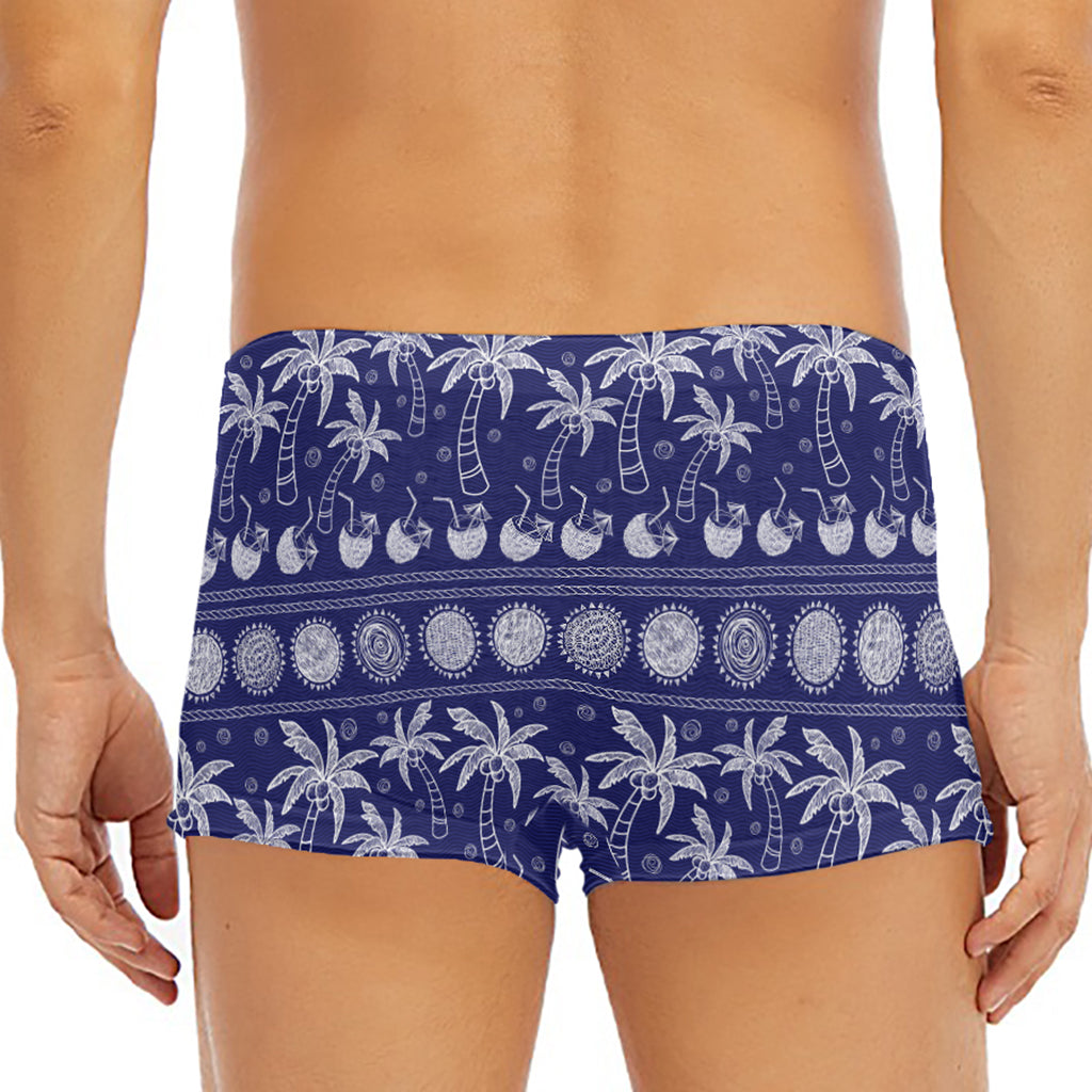 Blue Summer Coconut Pattern Print Men's Short Boxer Briefs