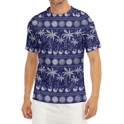 Blue Summer Coconut Pattern Print Men's Short Sleeve Rash Guard