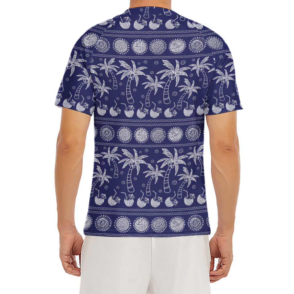 Blue Summer Coconut Pattern Print Men's Short Sleeve Rash Guard
