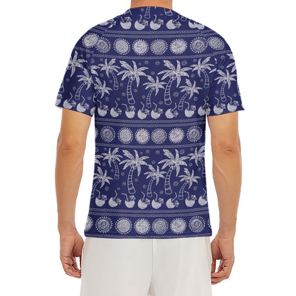 Blue Summer Coconut Pattern Print Men's Short Sleeve Rash Guard