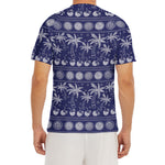Blue Summer Coconut Pattern Print Men's Short Sleeve Rash Guard
